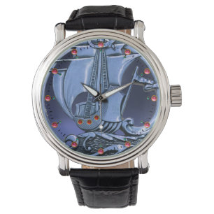 ANTIQUE VESSEL ,SEA WAVES, NAUTICAL Navy Blue Watch