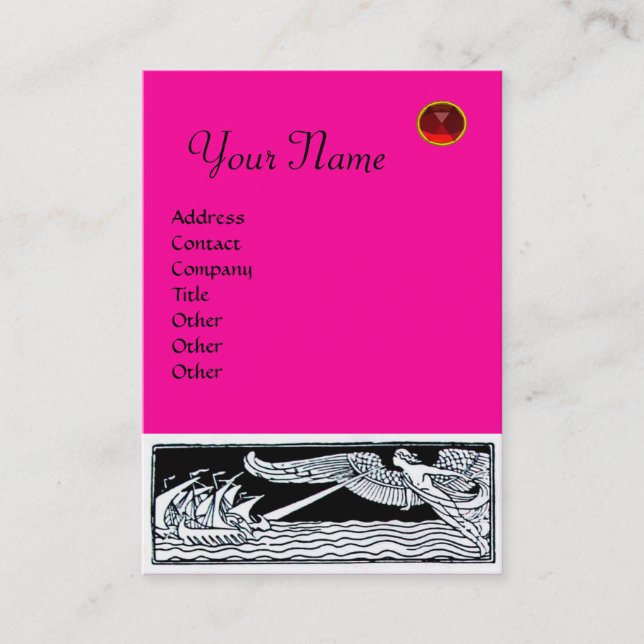 ANTIQUE VESSELS RUBY MONOGRAM Pink Fuchsia Black Business Card (Front)