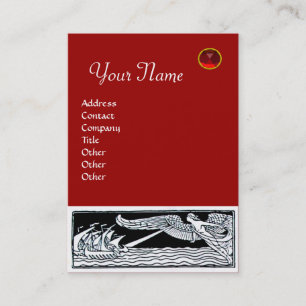 ANTIQUE VESSELS,SEA TRAVEL Monogram Black Red Business Card