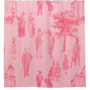antique victorian animals pastel pink toile shower curtain