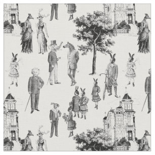 antique victorian animals toile anthropomorphic fabric