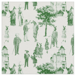 antique victorian animals toile green fabric