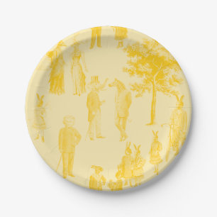 antique victorian animals yellow toile paper plate