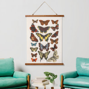 Antique Victorian Butterfly Illustration Hanging Tapestry