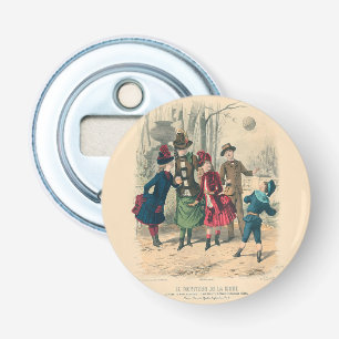 Antique Victorian Children Play Ball 1880 Winter Bottle Opener