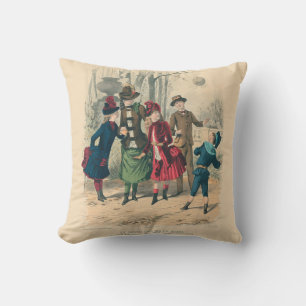 Antique Victorian Children Play Ball 1880 Winter Cushion