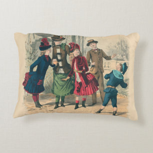 Antique Victorian Children Play Ball 1880 Winter Decorative Cushion