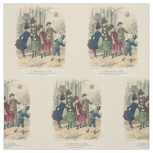 Antique Victorian Children Play Ball 1880 Winter Fabric