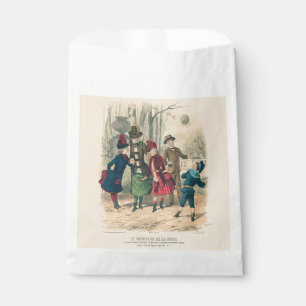 Antique Victorian Children Play Ball 1880 Winter Favour Bags