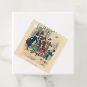 Antique Victorian Children Play Ball 1880 Winter Favour Tags