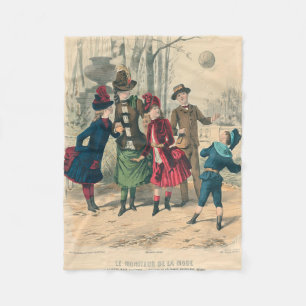 Antique Victorian Children Play Ball 1880 Winter Fleece Blanket