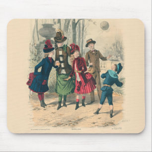 Antique Victorian Children Play Ball 1880 Winter Mouse Pad