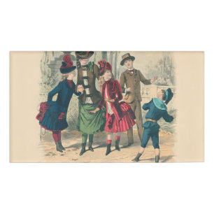 Antique Victorian Children Play Ball 1880 Winter Name Tag