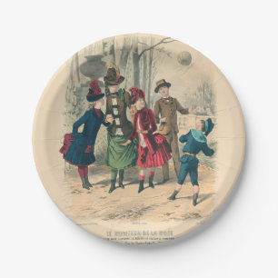 Antique Victorian Children Play Ball 1880 Winter Paper Plate