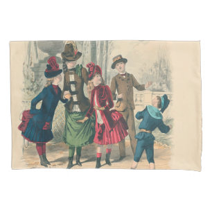 Antique Victorian Children Play Ball 1880 Winter Pillowcase