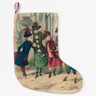 Antique Victorian Children Play Ball 1880 Winter Small Christmas Stocking