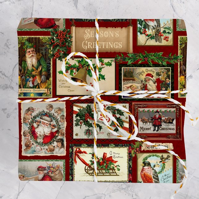 Antique Victorian Christmas Card Collage  Wrapping Paper (Creator Uploaded)