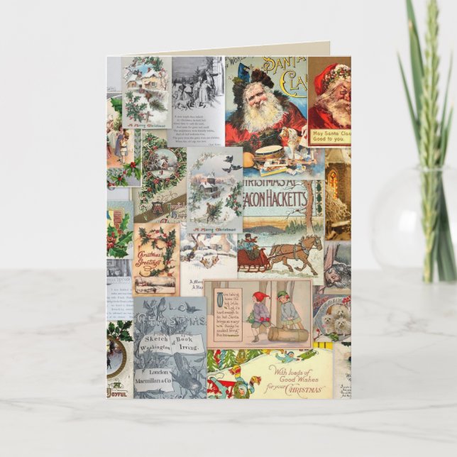 Antique Victorian Christmas Ephemera Collage Art Holiday Card (Front)