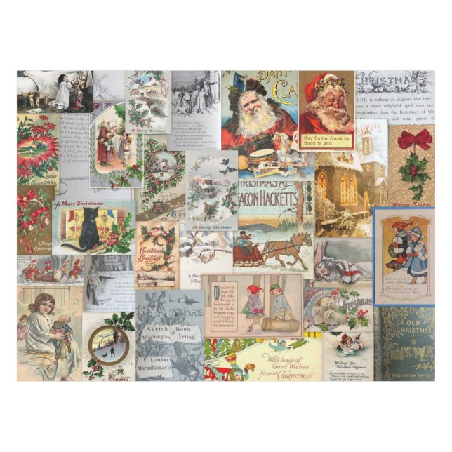 Antique Victorian Christmas Ephemera Collage Art Tablecloth (Front (Horizontal))