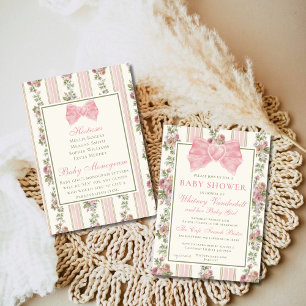 Antique Victorian Coquette Bow Floral Baby Shower Invitation