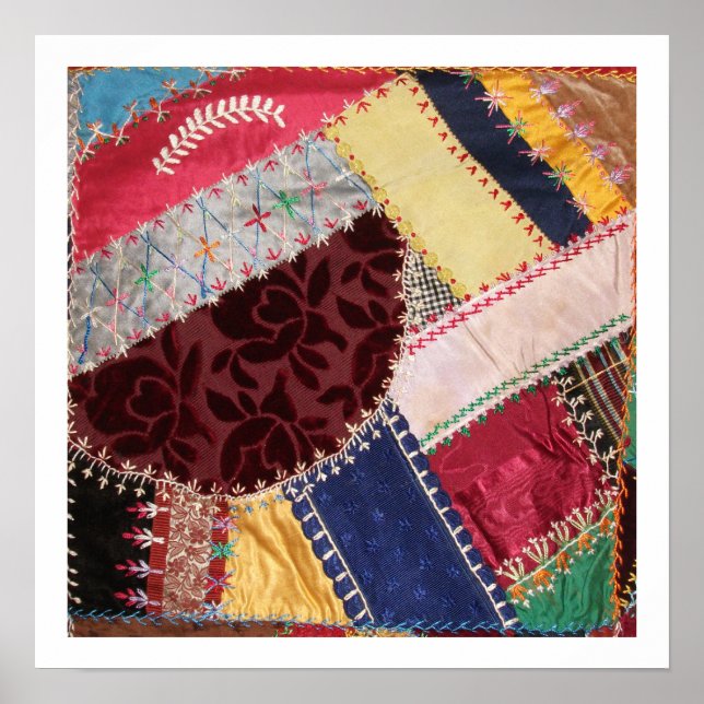Antique Victorian Crazy Quilt Square Poster (Front)