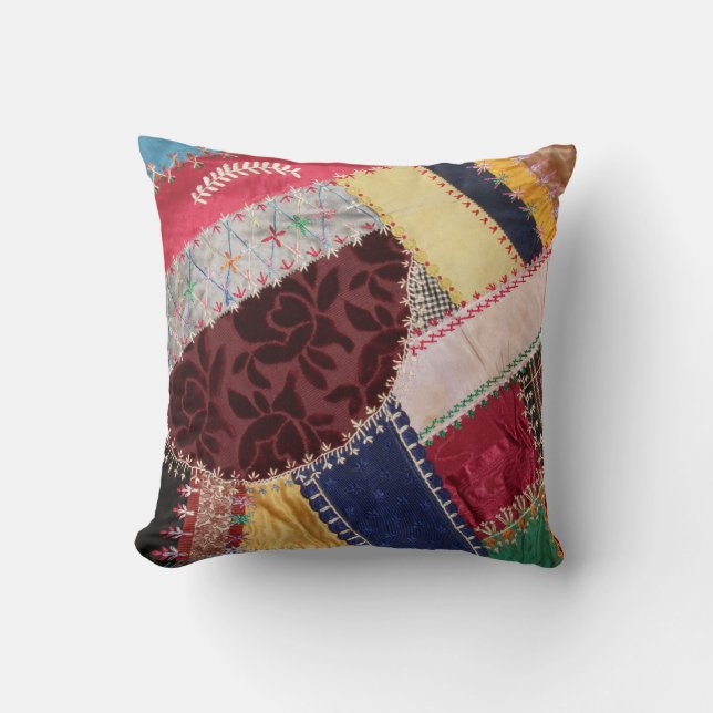 Antique, Victorian-Era, Crazy Quilt Square Cushion (Front)