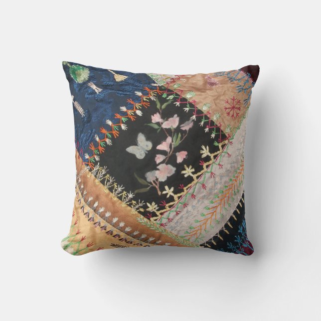 Antique, Victorian-Era, Crazy Quilt Square Cushion (Front)