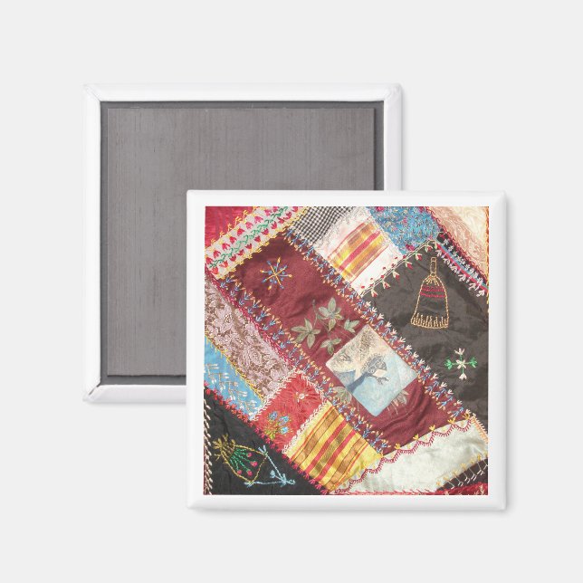 Antique, Victorian-Era Crazy Quilt Square Magnet (Front/Back)