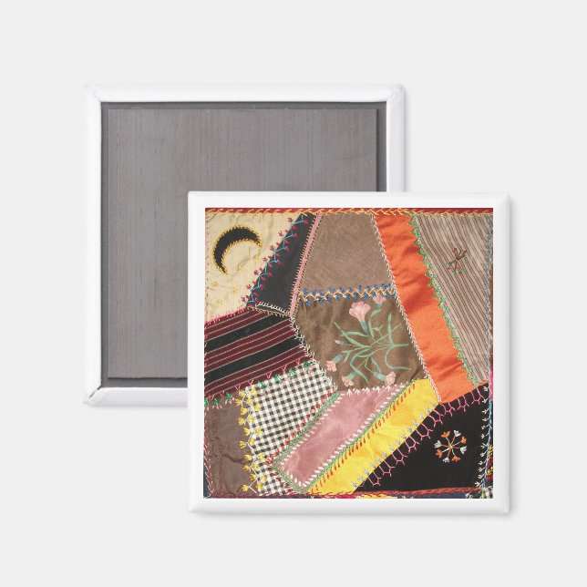 Antique, Victorian-Era Crazy Quilt Square Magnet (Front/Back)