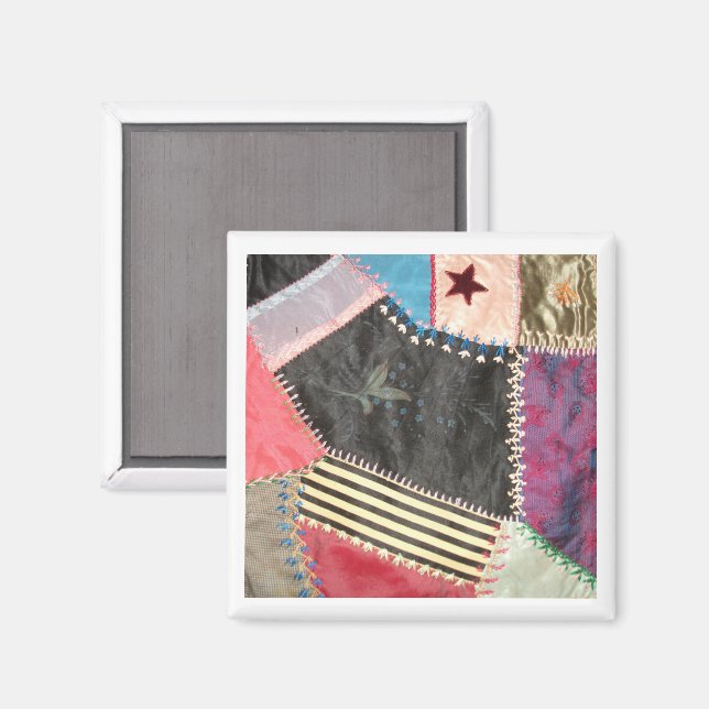 Antique, Victorian-Era Crazy Quilt Square Magnet (Front/Back)