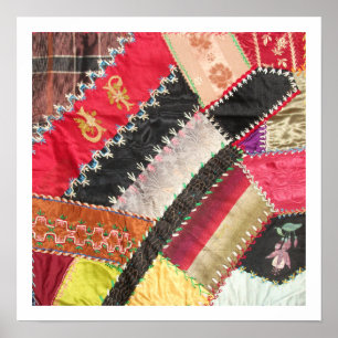 Antique, Victorian-era Crazy Quilt Square Poster