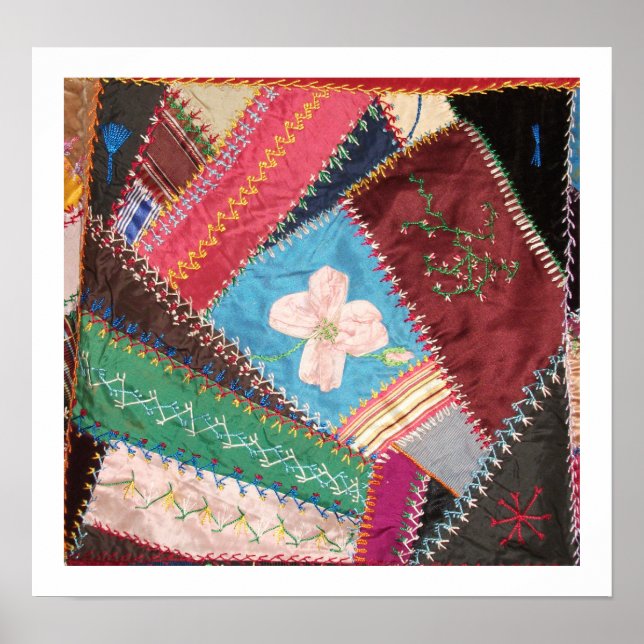 Antique Victorian Era Crazy Quilt Square Poster (Front)