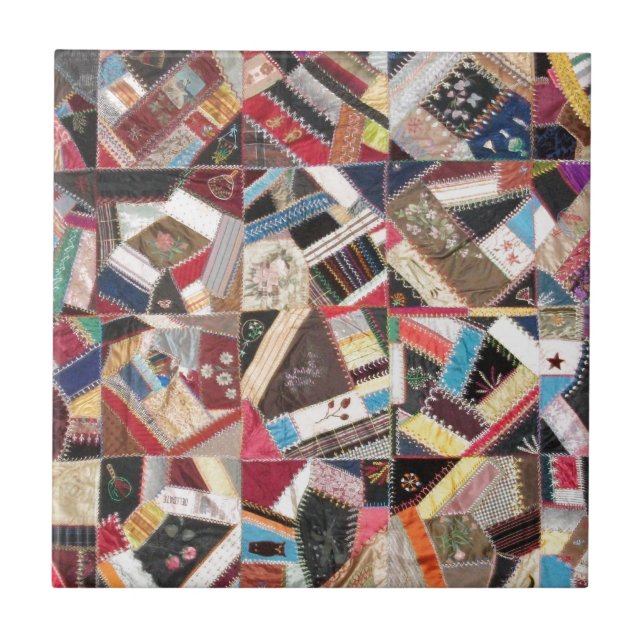 Antique, Victorian-Era, Crazy Quilt Tile (Front)