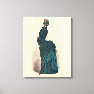 Antique Victorian Fashion Plate: Teal Bustle Dress Canvas Print