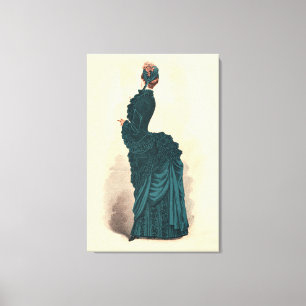 Antique Victorian Fashion Plate: Teal Bustle Dress Canvas Print