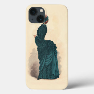 Antique Victorian Fashion Plate: Teal Bustle Dress iPhone 13 Case