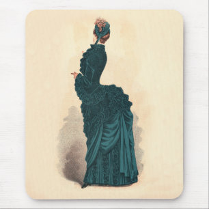 Antique Victorian Fashion Plate: Teal Bustle Dress Mouse Pad