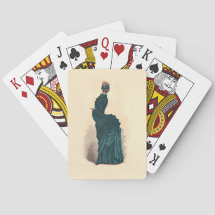 Antique Victorian Fashion Plate: Teal Bustle Dress Playing Cards