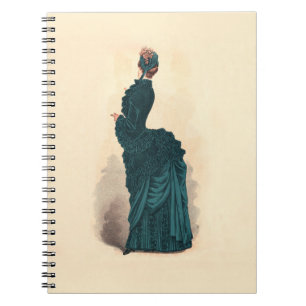 Antique Victorian Fashion Plate: Teal Bustle Dress Spiral Notebook