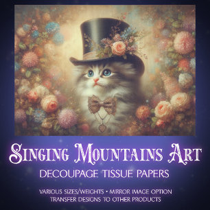 Antique Victorian Floral Cat Decoupage Tissue Paper