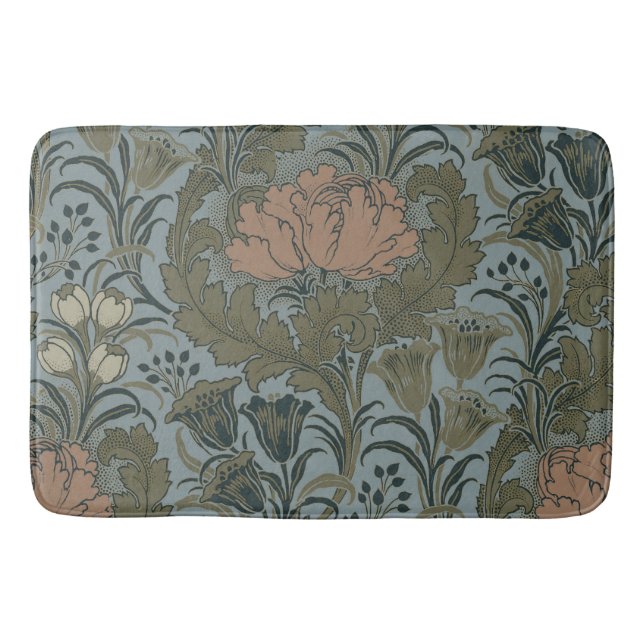 Antique Victorian Floral Pattern Sage Terracota Bath Mat (Front)