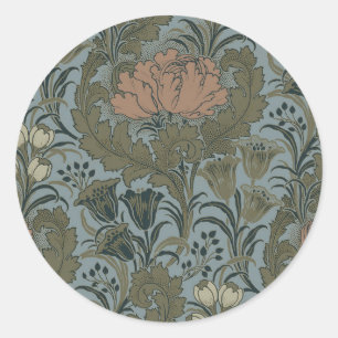 Antique Victorian Floral Pattern Sage Terracota Classic Round Sticker