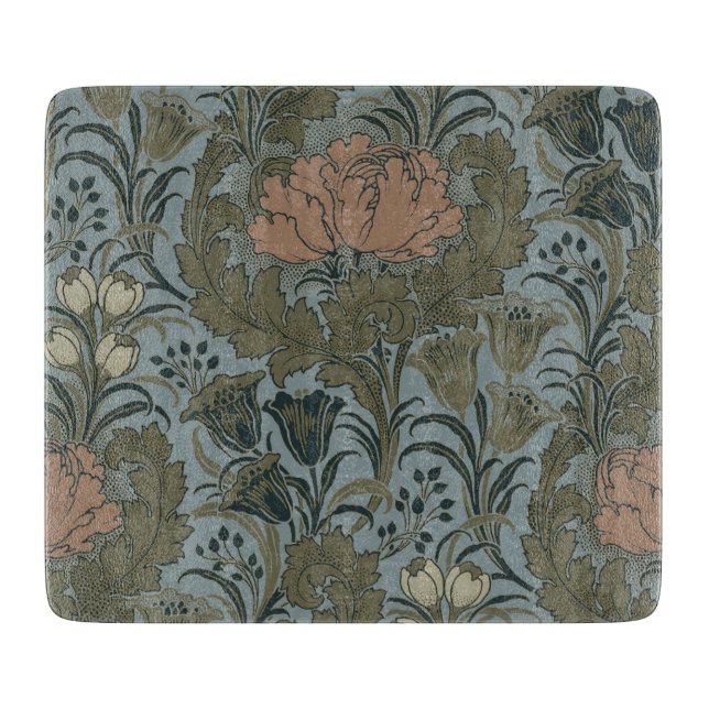 Antique Victorian Floral Pattern Sage Terracota Cutting Board (Front)