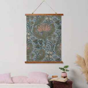 Antique Victorian Floral Pattern Sage Terracota Hanging Tapestry
