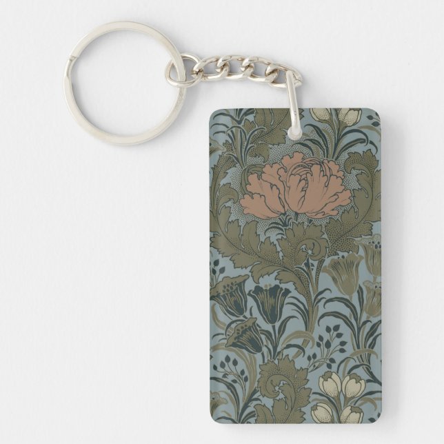 Antique Victorian Floral Pattern Sage Terracota Key Ring (Front)
