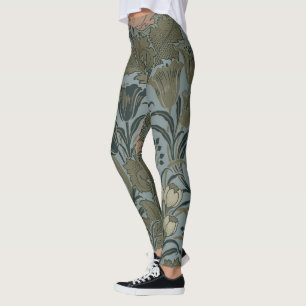 Antique Victorian Floral Pattern Sage Terracota Leggings