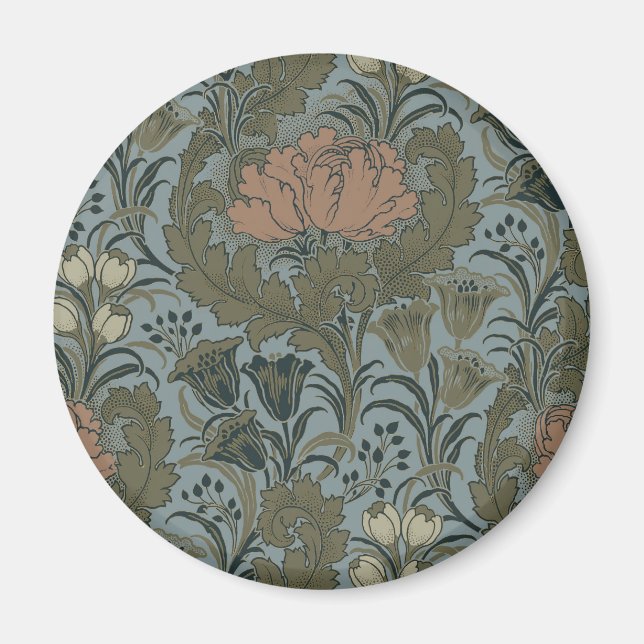 Antique Victorian Floral Pattern Sage Terracota Magnet (Front)