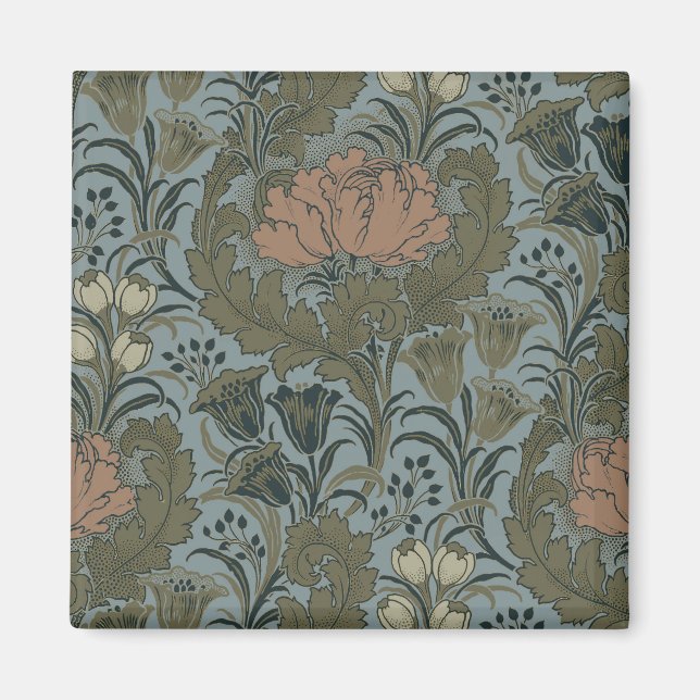 Antique Victorian Floral Pattern Sage Terracota Magnet (Front)