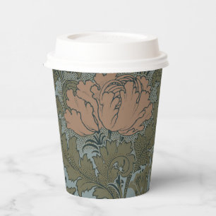 Antique Victorian Floral Pattern Sage Terracota Paper Cups