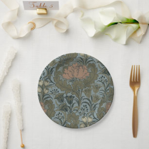 Antique Victorian Floral Pattern Sage Terracota Paper Plate